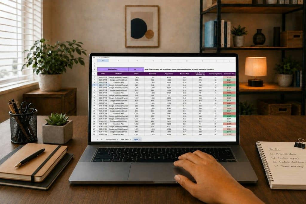 Tableur de calendrier éditorial affiché sur un écran d’ordinateur